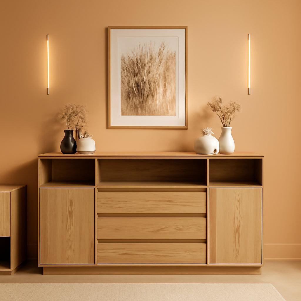 63 Inch Natural Solid Wood Sideboard With Drawers Storage