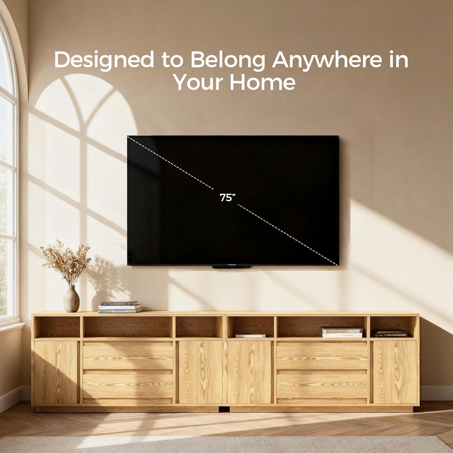 63 Inch Natural Solid Wood Sideboard With Drawers Storage