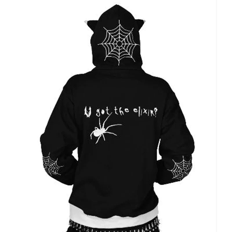 Men's Oversized Zip Hoodie Spider Print Hoodie Y2K Hip Hop Street Style Fashion Punk Sports Jacket Pullover Jacket Apparel