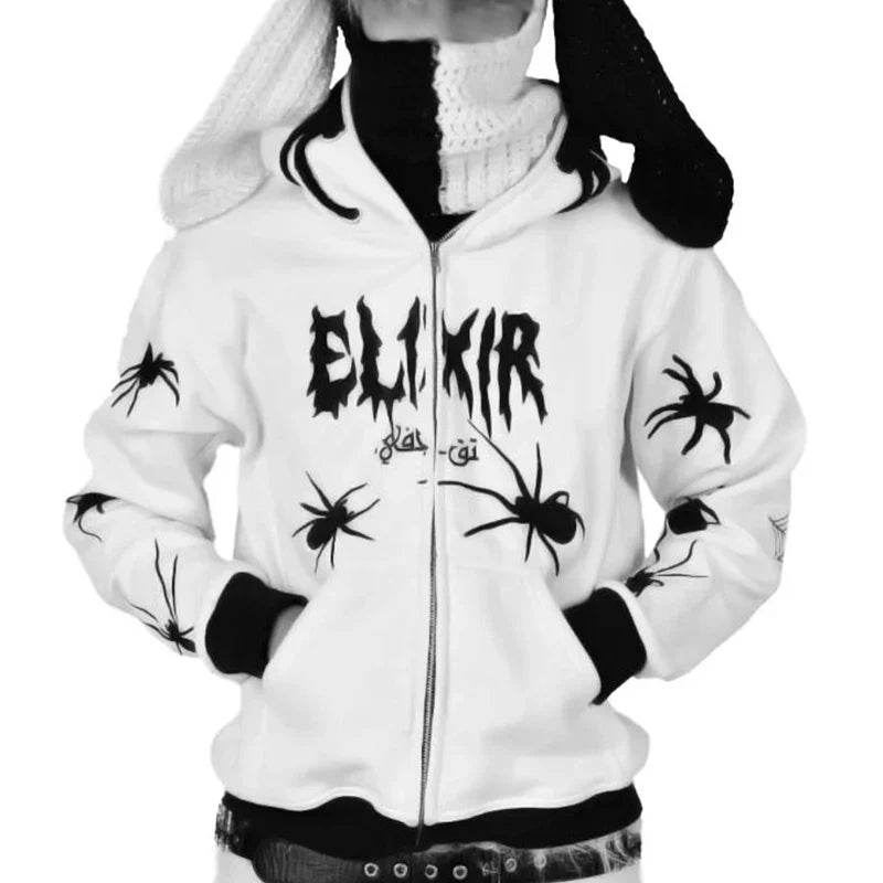 Men's Oversized Zip Hoodie Spider Print Hoodie Y2K Hip Hop Street Style Fashion Punk Sports Jacket Pullover Jacket Apparel