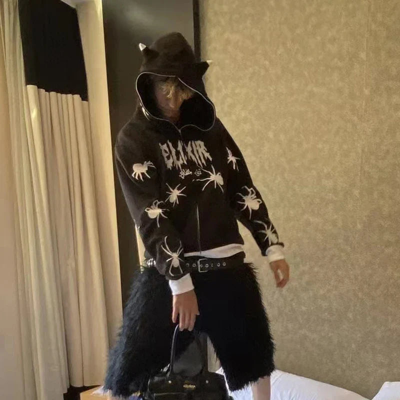 Men's Oversized Zip Hoodie Spider Print Hoodie Y2K Hip Hop Street Style Fashion Punk Sports Jacket Pullover Jacket Apparel