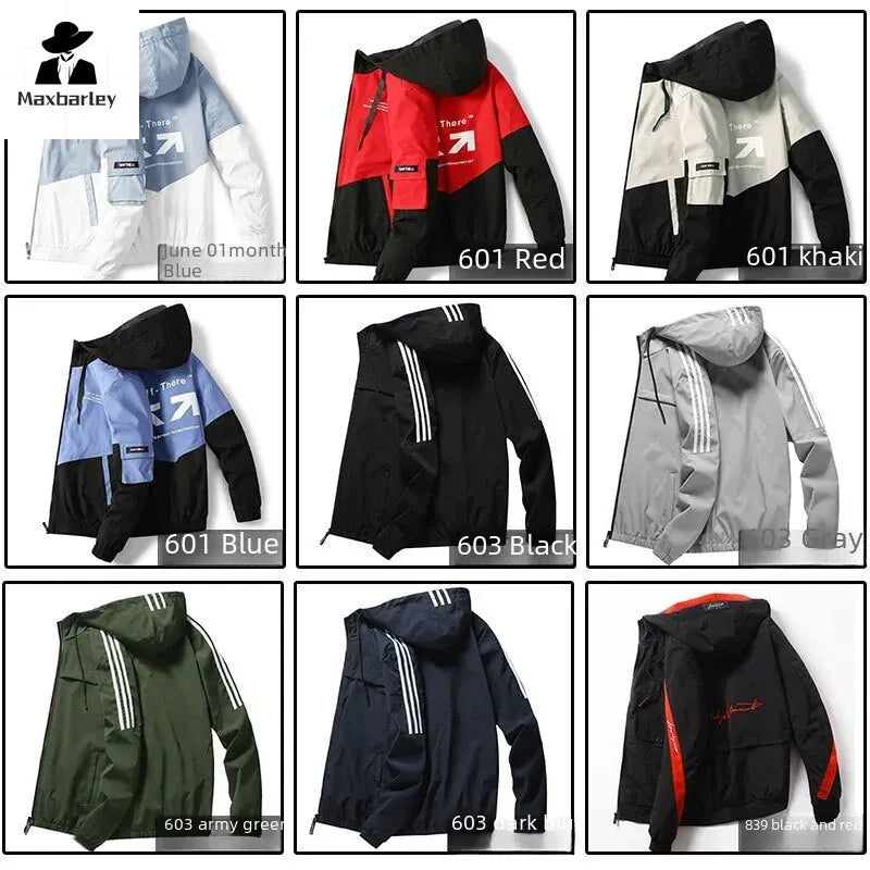 Men's Coat Casual Korean Style Spring Fashionable Thin Topmen's Jacket Hood Student Workwear Jacket Harajuku Street Clothing