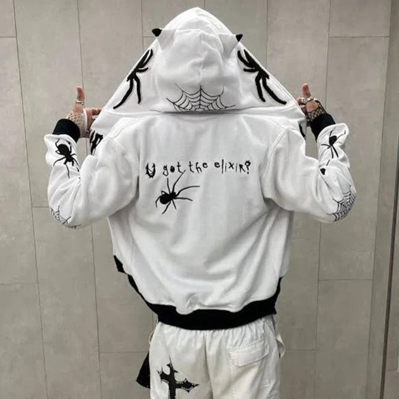 Men's Oversized Zip Hoodie Spider Print Hoodie Y2K Hip Hop Street Style Fashion Punk Sports Jacket Pullover Jacket Apparel