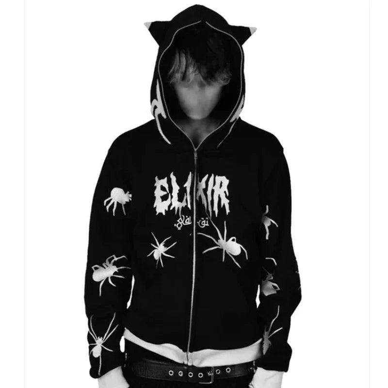 Men's Oversized Zip Hoodie Spider Print Hoodie Y2K Hip Hop Street Style Fashion Punk Sports Jacket Pullover Jacket Apparel