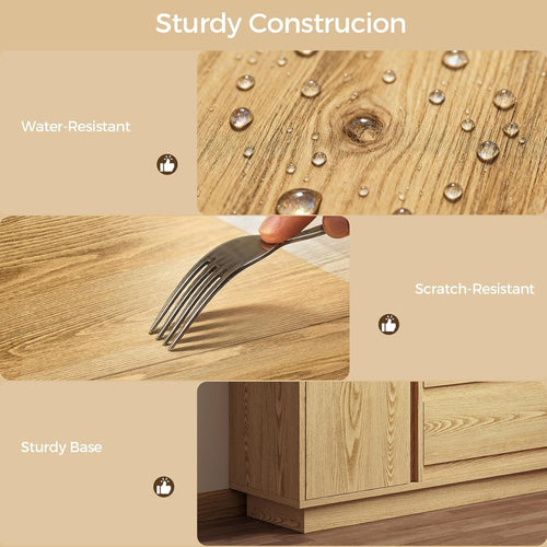 63 Inch Natural Solid Wood Sideboard With Drawers Storage