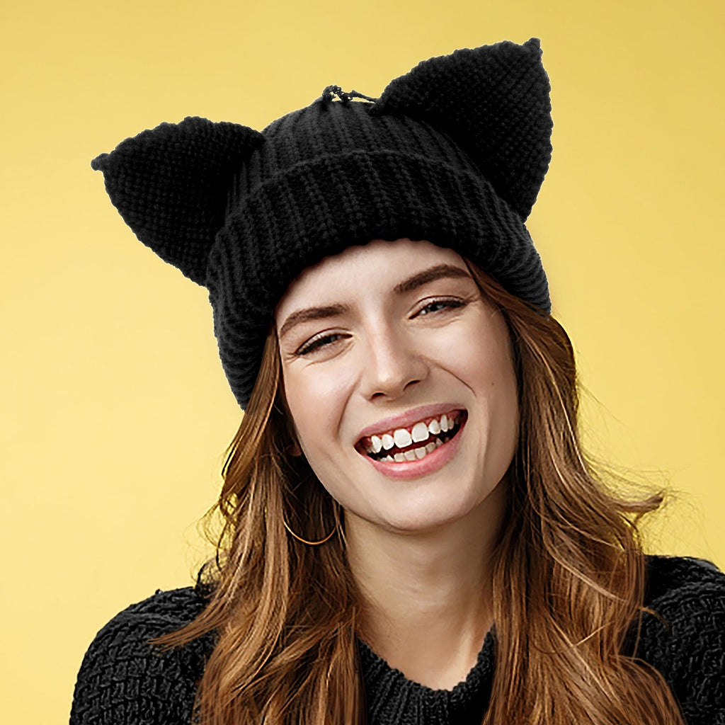 Women’s Thickened Acrylic Knitted Hat with Devil Ears | Cozy Beanie