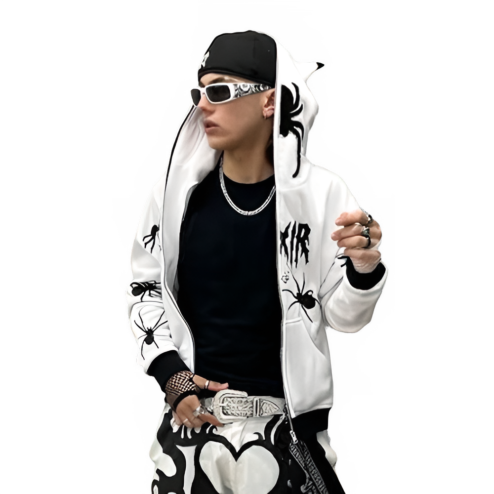 Men's Oversized Zip Hoodie Spider Print Hoodie Y2K Hip Hop Street Style Fashion Punk Sports Jacket Pullover Jacket Apparel